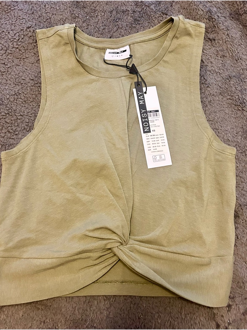 Noisy May Olive Green Twist-Front Tank Top